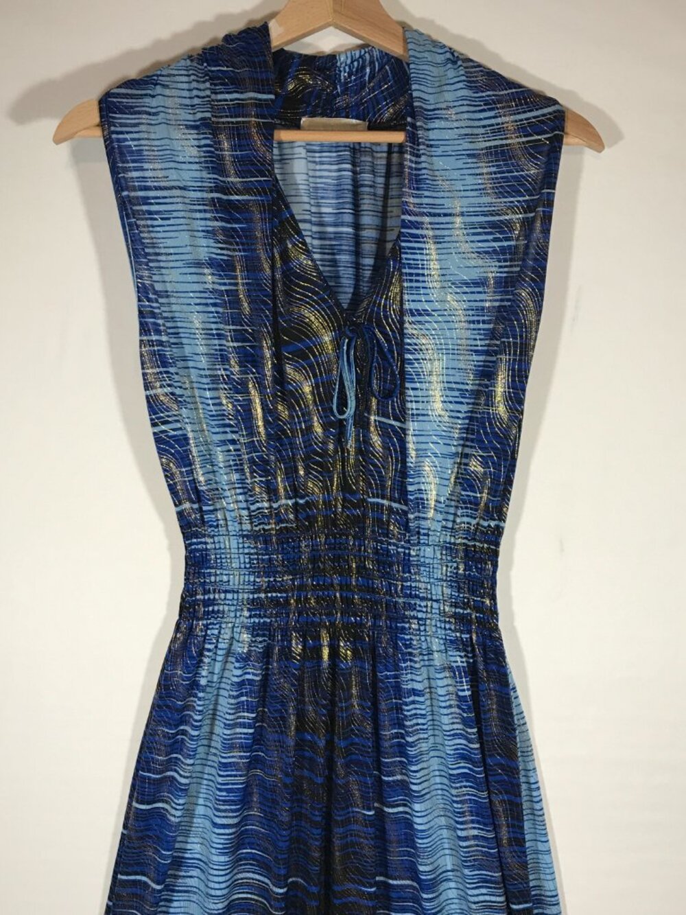 Seven Islands Women's Large Blue Elastic Waist Sleeveless V-Neck Maxi Dress